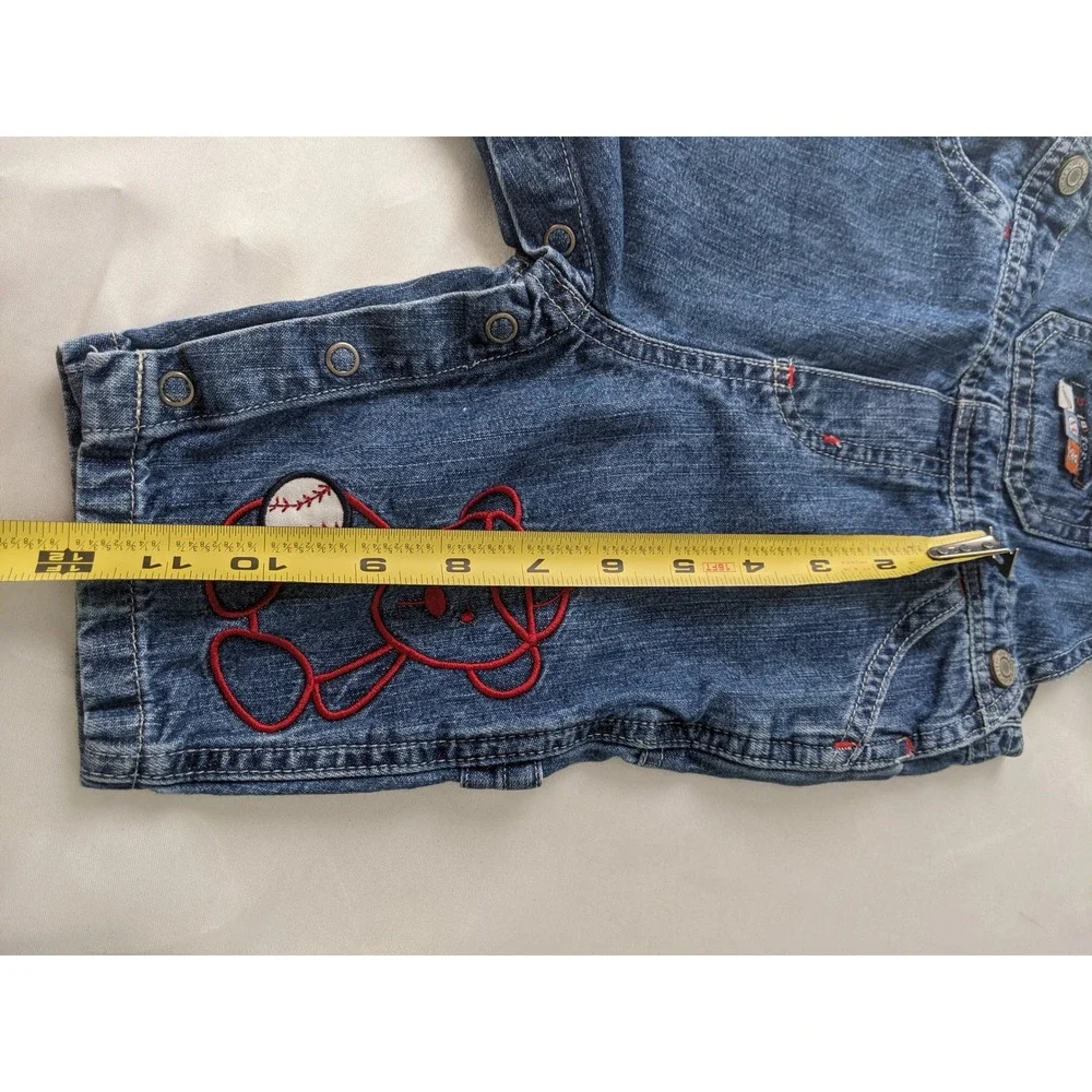Carters Vintage Denim Overalls 6M Baseball Bear Embroidered Blue Jeans Kids